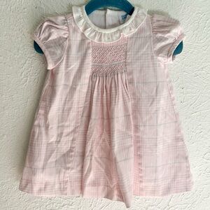 Luli & Me Pink Smocked Check Dress with Ruffle Collar 6 month pink